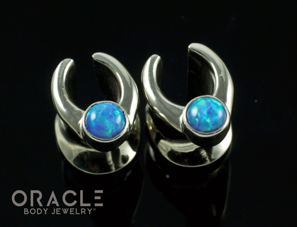 0g (8mm) White Brass Saddles with Synthetic Blue Opals