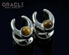0g (8mm) White Brass Saddles with Yellow Tiger Eye