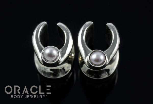 0g (8mm) White Brass Saddles with Pearls