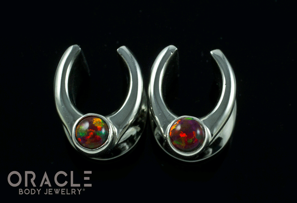 00g (9.5mm) White Brass Saddles with Black Synthetic Opals