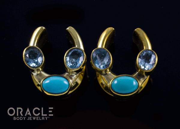 1/2" (12.5mm) Brass Saddles with Turquoise and Swiss Topaz