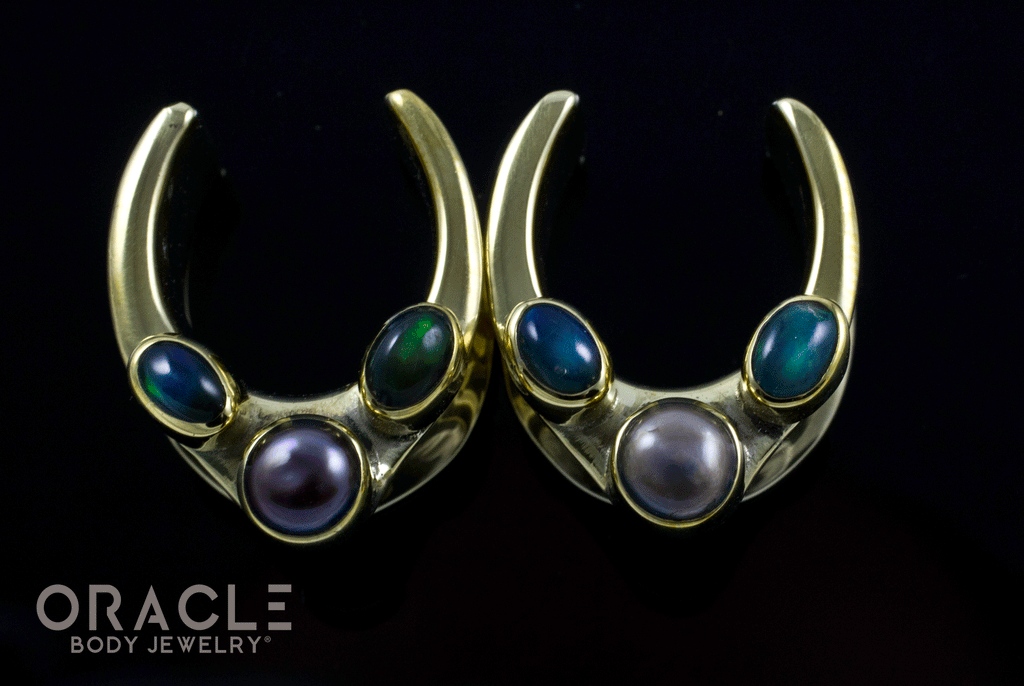 3/4" (19mm) Saddles with Black and Grey Pearls and Black Ethiopian Opals