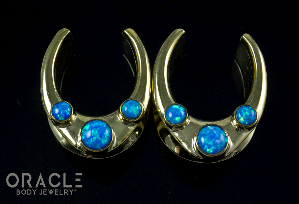 7/8" (22mm) Brass Saddles with Blue Synthetic Opals