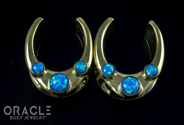 7/8" (22mm) Brass Saddles with Blue Synthetic Opals