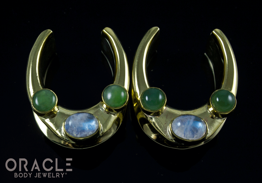 7/8" (22mm) Brass Saddles with Moonstone and Nephrite Jade