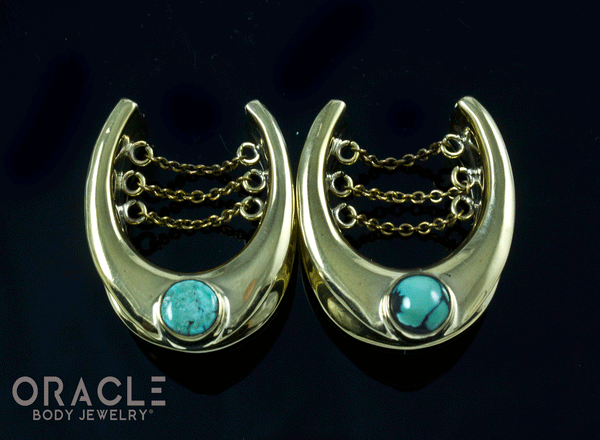 7/8" (22mm) Brass Saddles with Chains and Natural Turquoise