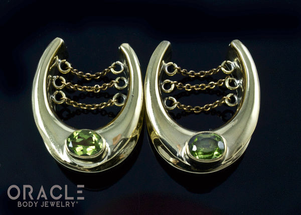 7/8" (22mm) Brass Saddles with Chains and Faceted Peridot