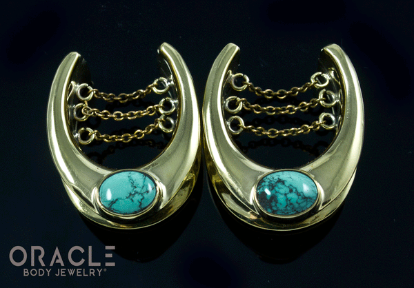 7/8" (22mm) Brass Saddles with Chains and Natural Turquoise