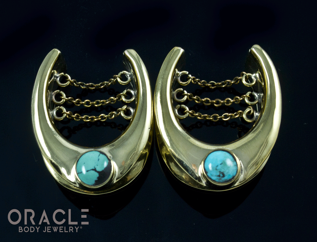 7/8" (22mm) Brass Saddles with Chains and Natural Turquoise