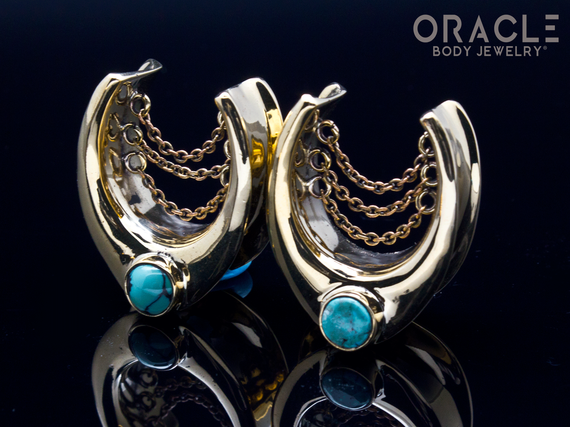 7/8" (22mm) Brass Saddles with Chains and Natural Turquoise