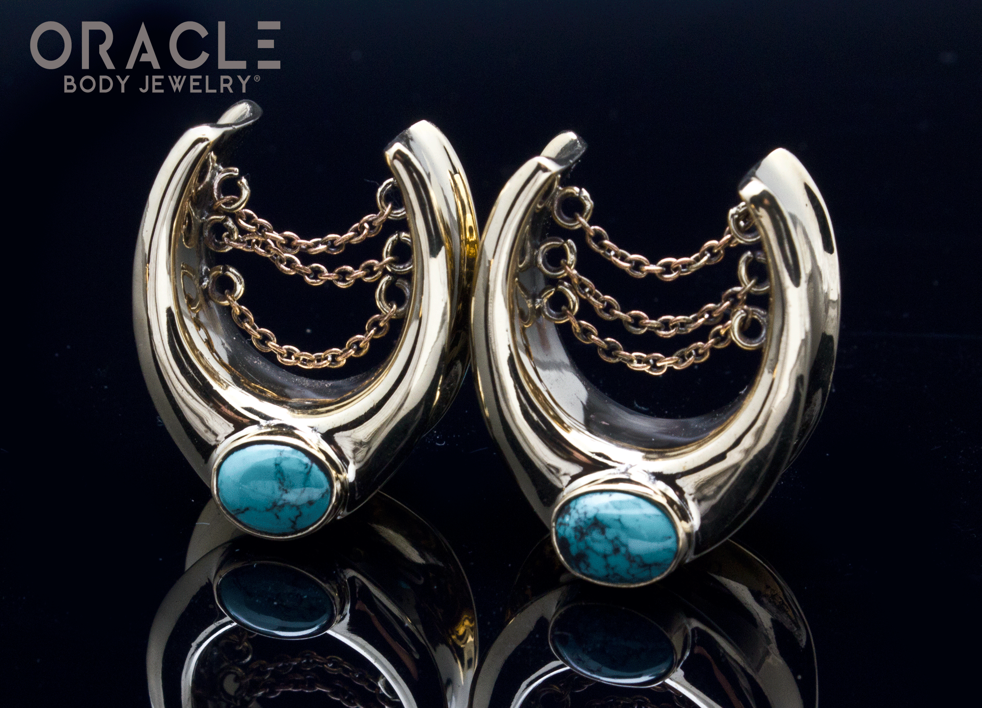 7/8" (22mm) Brass Saddles with Chains and Natural Turquoise