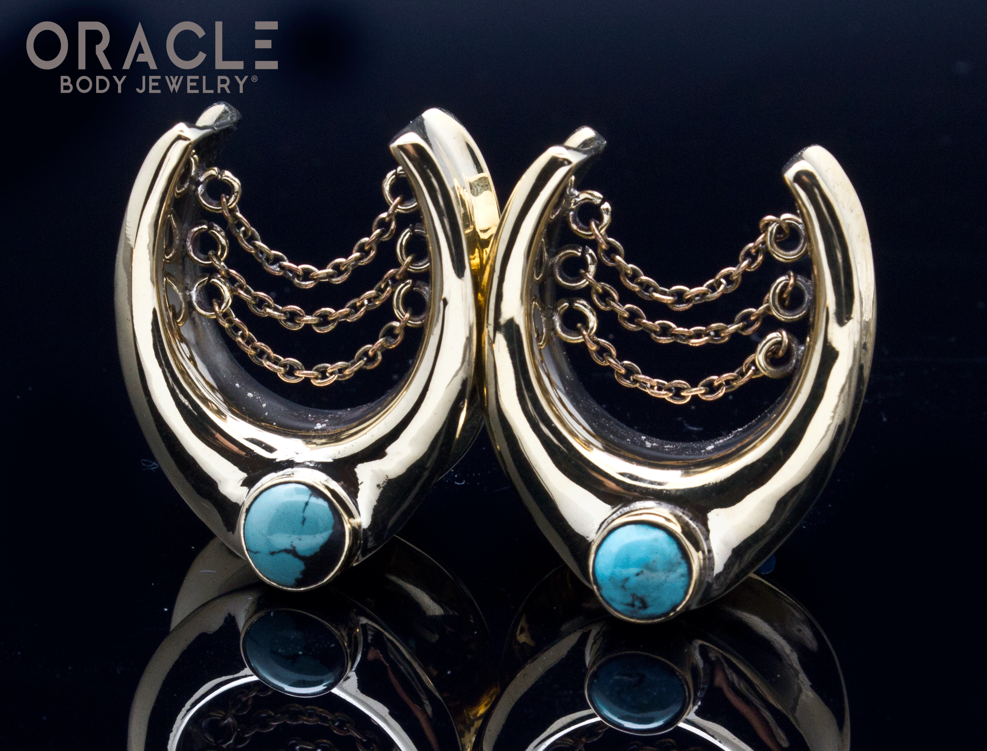 7/8" (22mm) Brass Saddles with Chains and Natural Turquoise