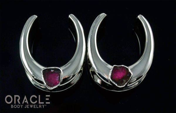 7/8" (22mm) White Brass Saddles with Watermelon Tourmaline