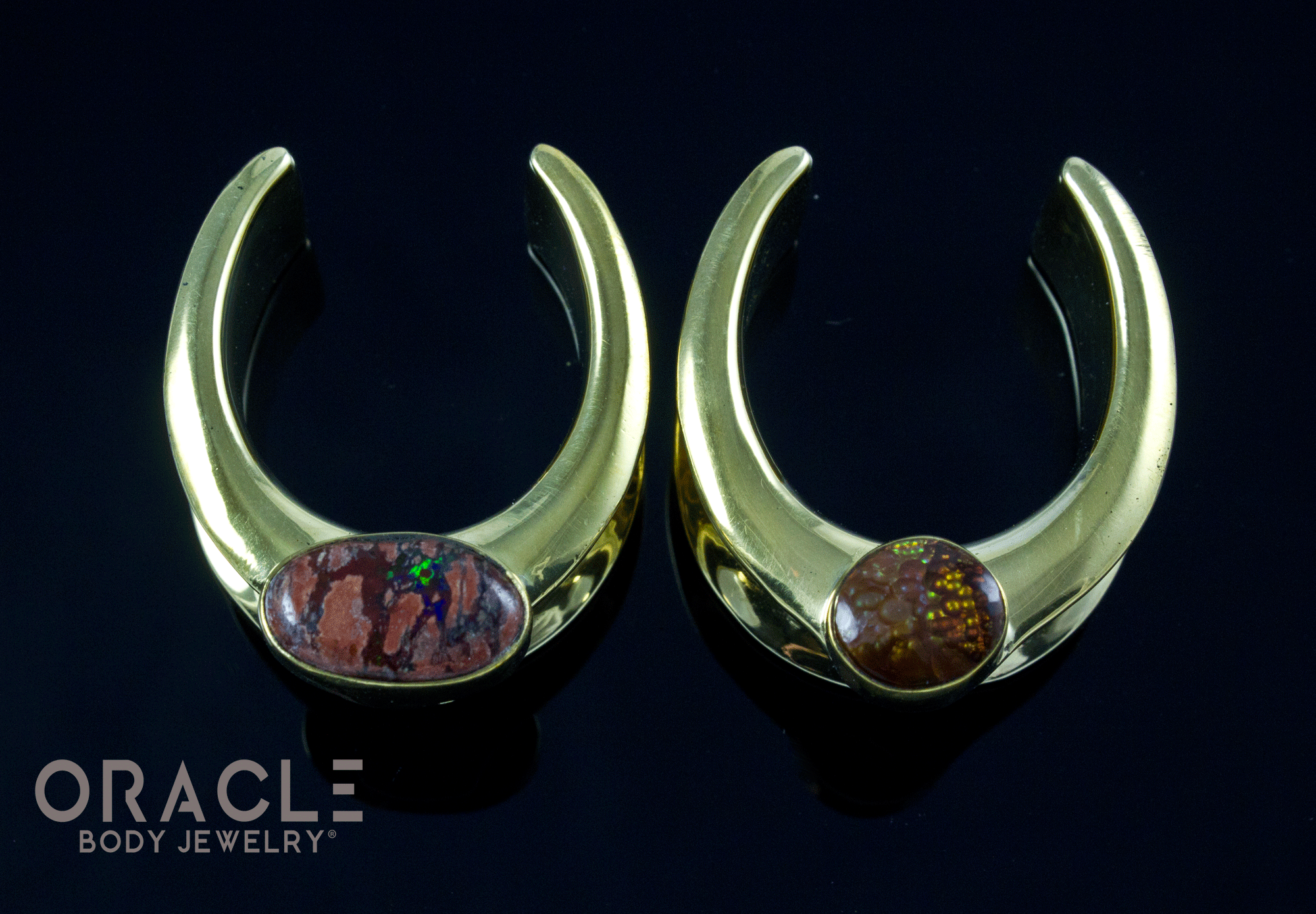 1" (25mm) Brass Saddles with Matrix Opal and Fire Agate