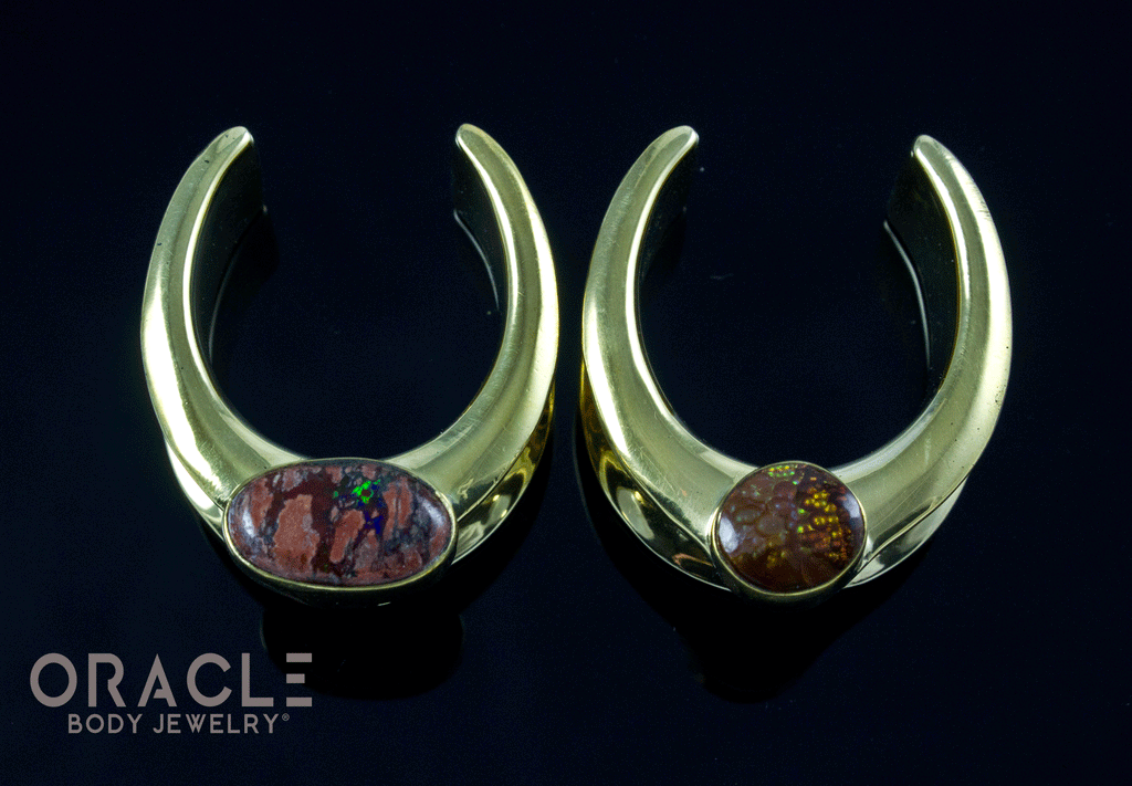 1" (25mm) Brass Saddles with Matrix Opal and Fire Agate