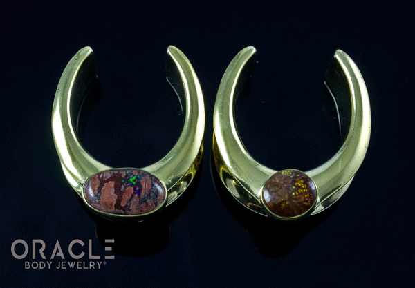 1" (25mm) Brass Saddles with Matrix Opal and Fire Agate