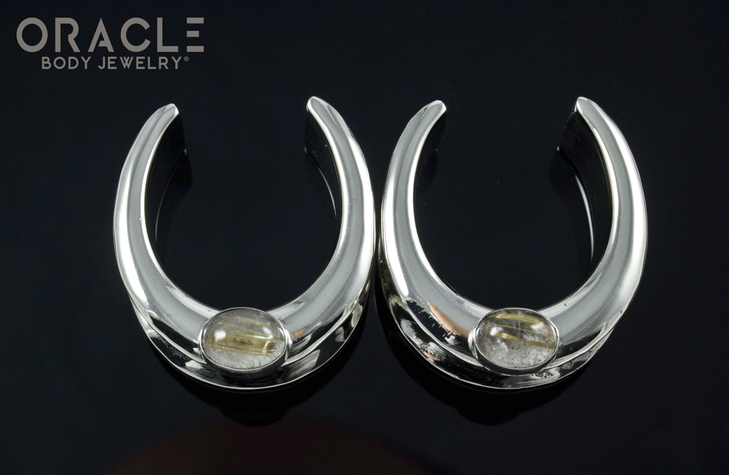 1" (25mm) White Brass Saddles with Rutilated Quartz
