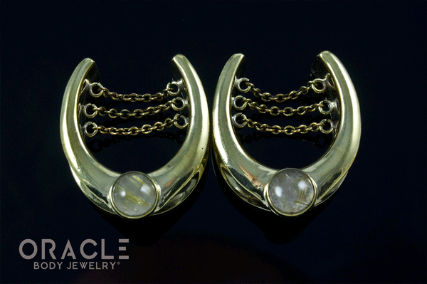 1" (25mm) Brass Saddles with Chains and Rutilated Quartz