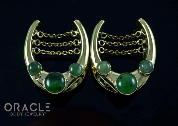 1" (25mm) Brass Saddles with Chains and Nephrite Jade