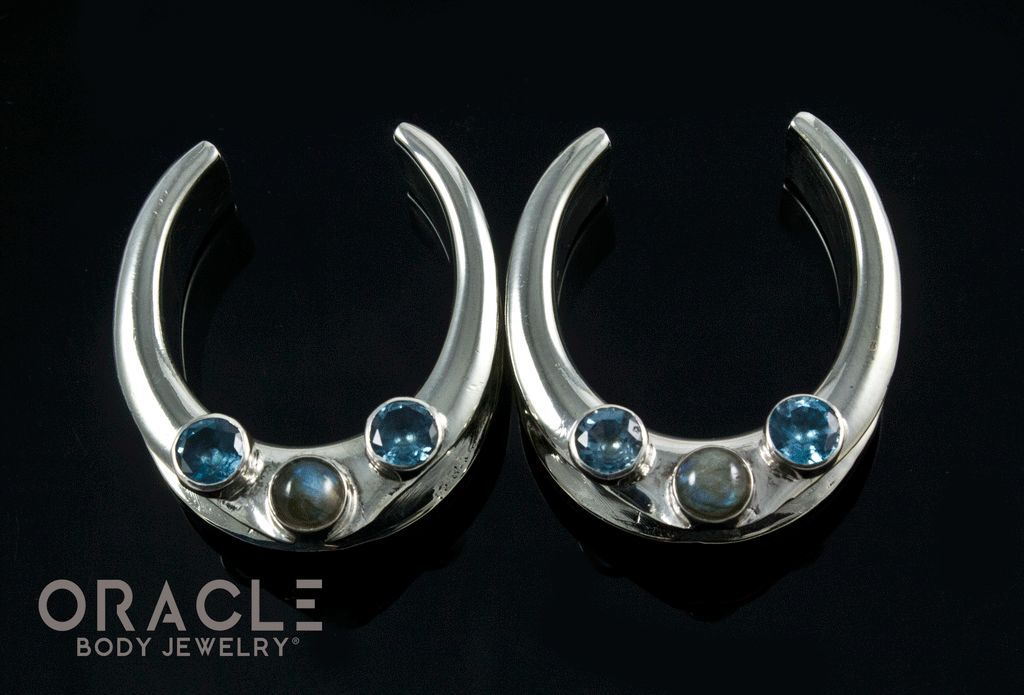 1-1/4" (32mm) White Brass Saddles with Labradorite and London Blue Topaz