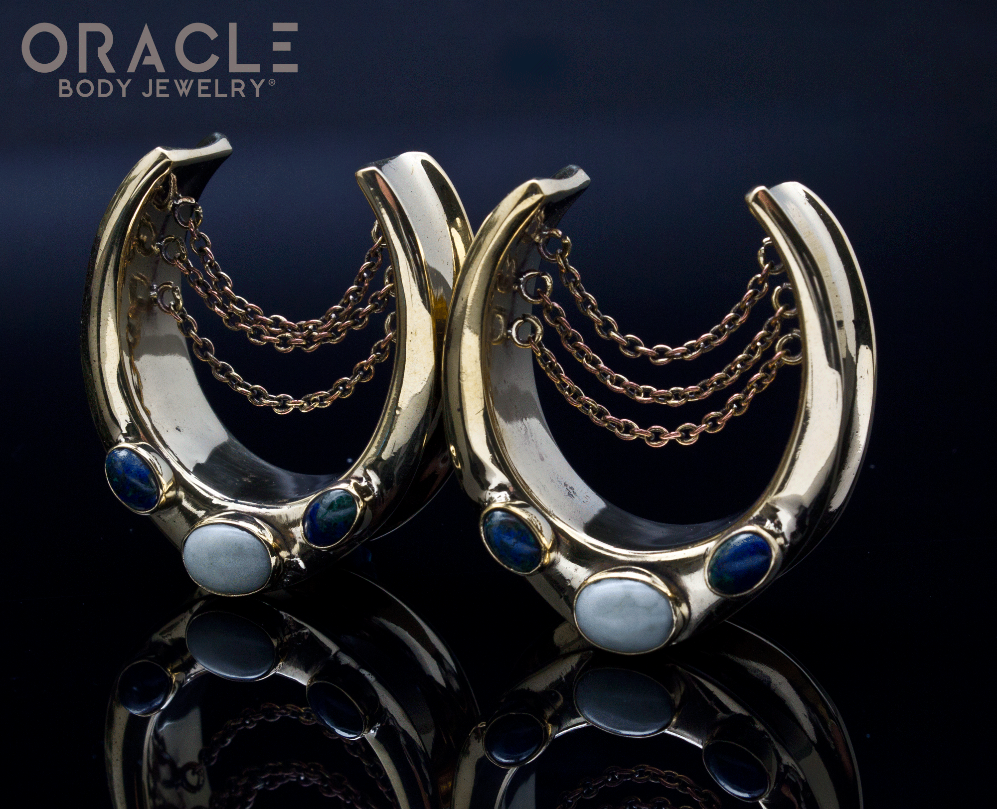 1-1/4" (32mm) Brass Saddles with Chains and Jasper and Azurite in Malachite