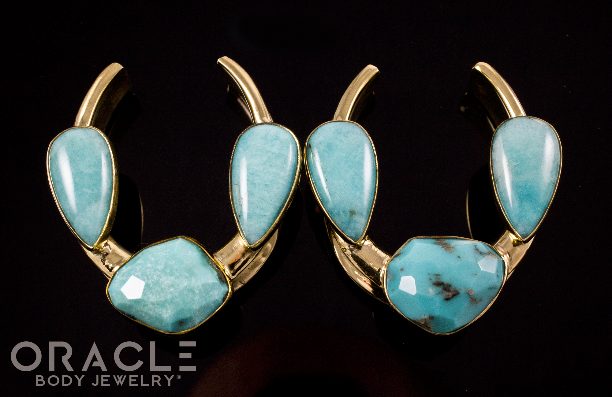 1-1/2" (38mm) Brass Saddles with Amazonite and Faceted Natural Turquoise