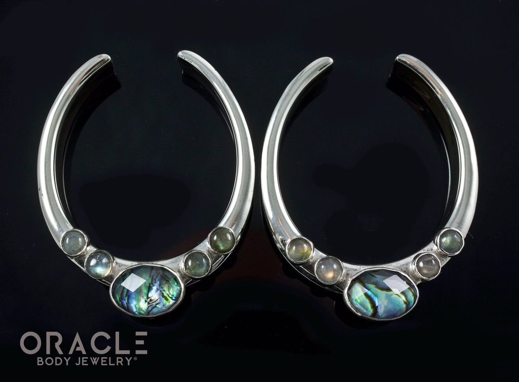 1-3/4" (44mm) White Brass Saddles with Labradorite and Faceted Abalone