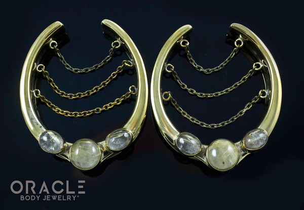 1-3/4" (44mm) Brass Saddles with Chains and Rutilated Quartz