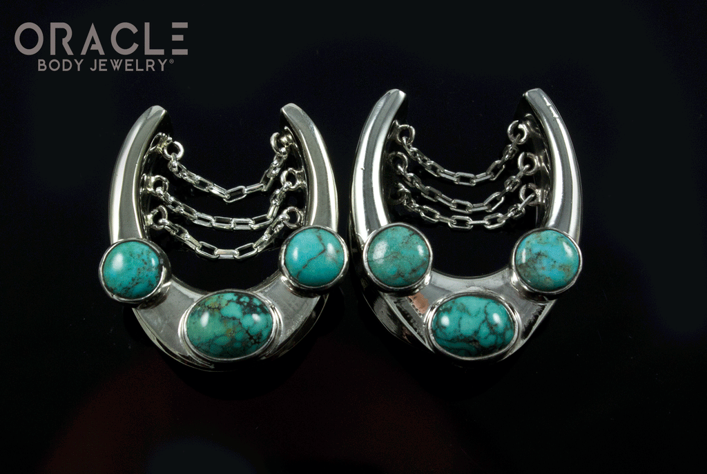 7/8" (22mm) White Brass Saddles with Chains and Natural Turquoise
