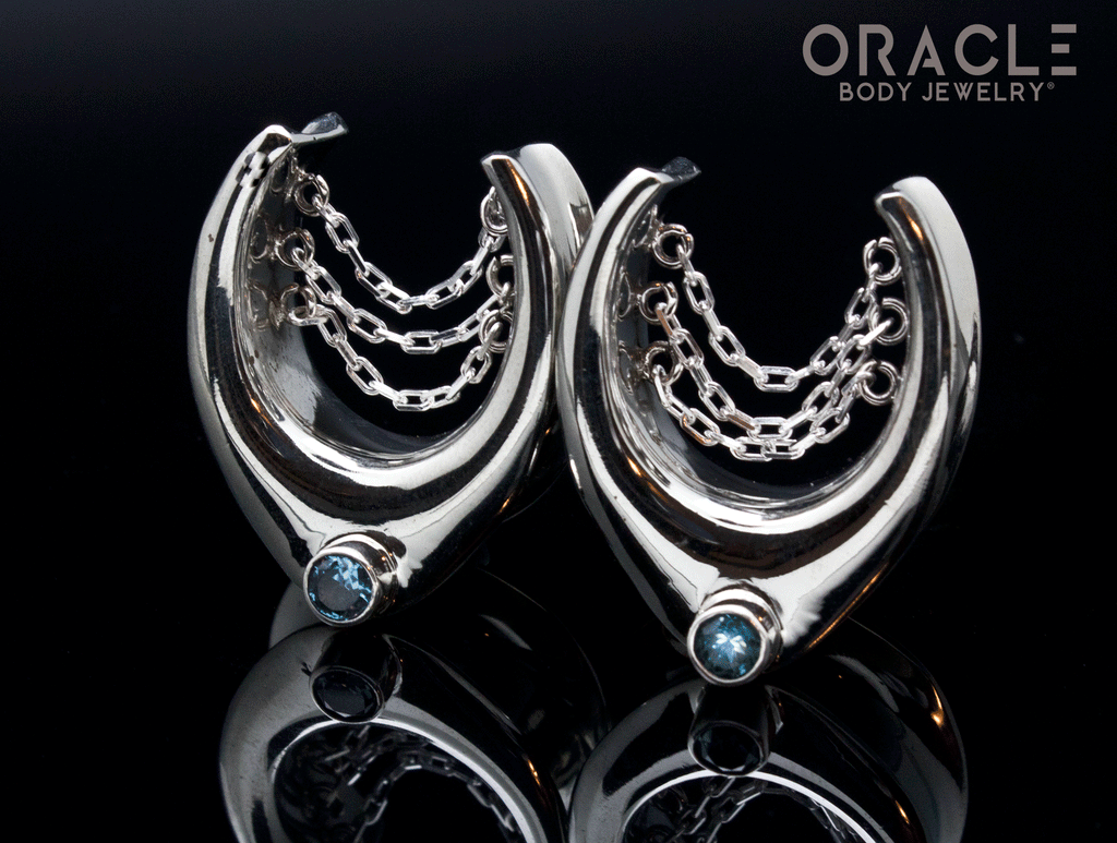 7/8" (22mm) White Brass Saddles with Chains and London Blue Topaz