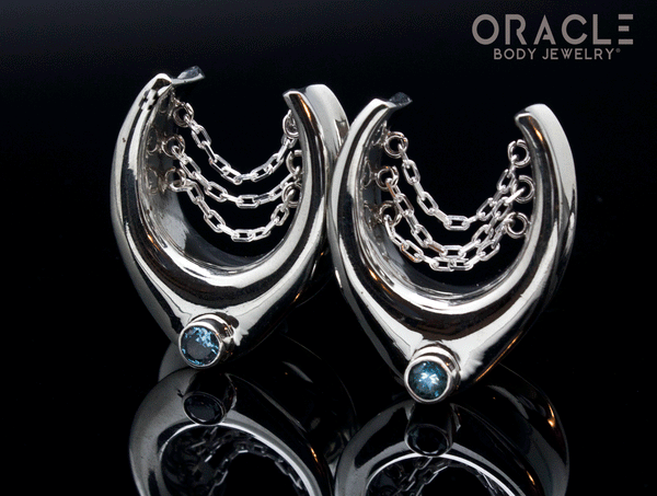 7/8" (22mm) White Brass Saddles with Chains and London Blue Topaz