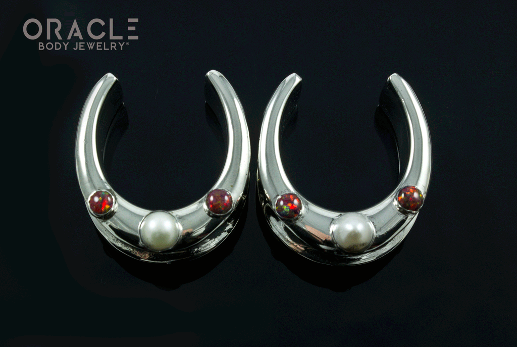 1" (25mm) White Brass Saddles with Pearls and Synthetic Opals