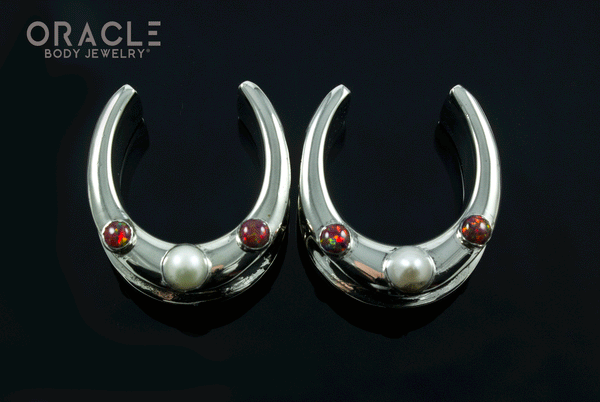 1" (25mm) White Brass Saddles with Pearls and Synthetic Opals