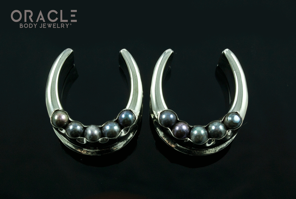 1" (25mm) White Brass Saddles with Channel Set Black and Gray Pearls