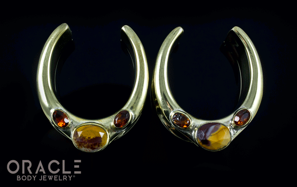 1-1/4" (32mm) Brass Saddles with Faceted Mookaite and Citrine