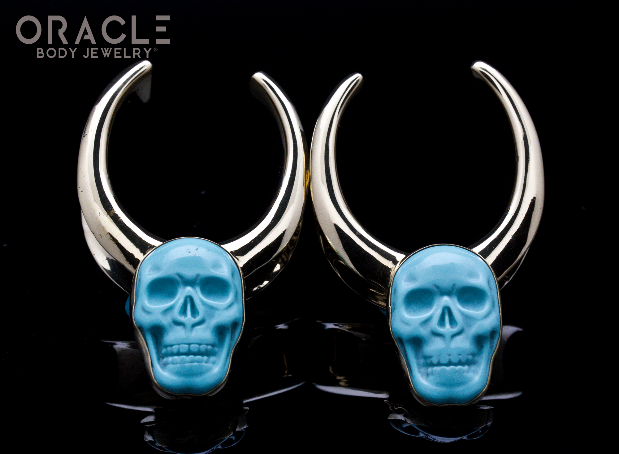 1-1/4" (32mm) Brass Saddles with Turquoise Carved Skulls