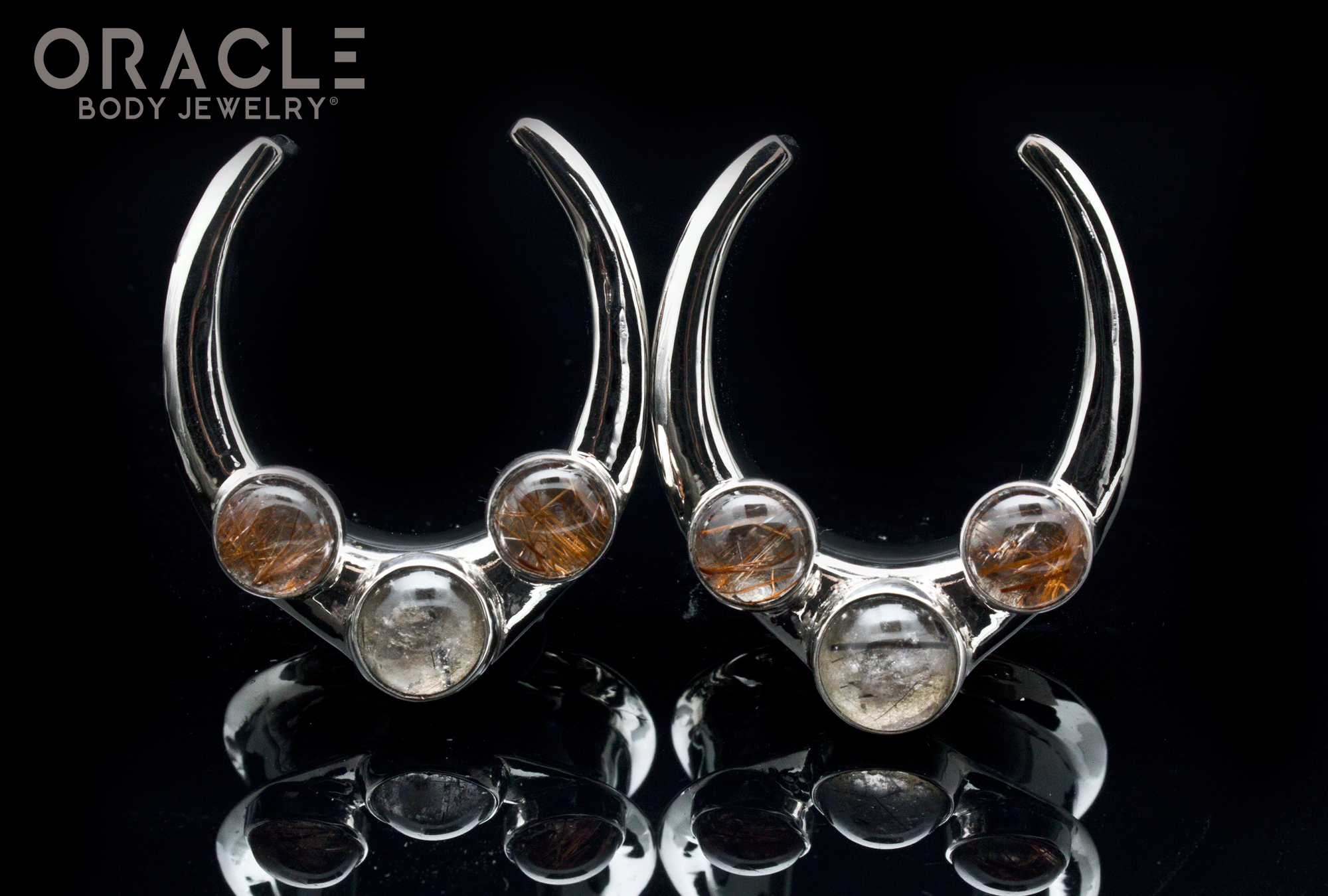 1-1/4" (32mm) White Brass Saddles with Tourmalated and Red Rutilated Quartz
