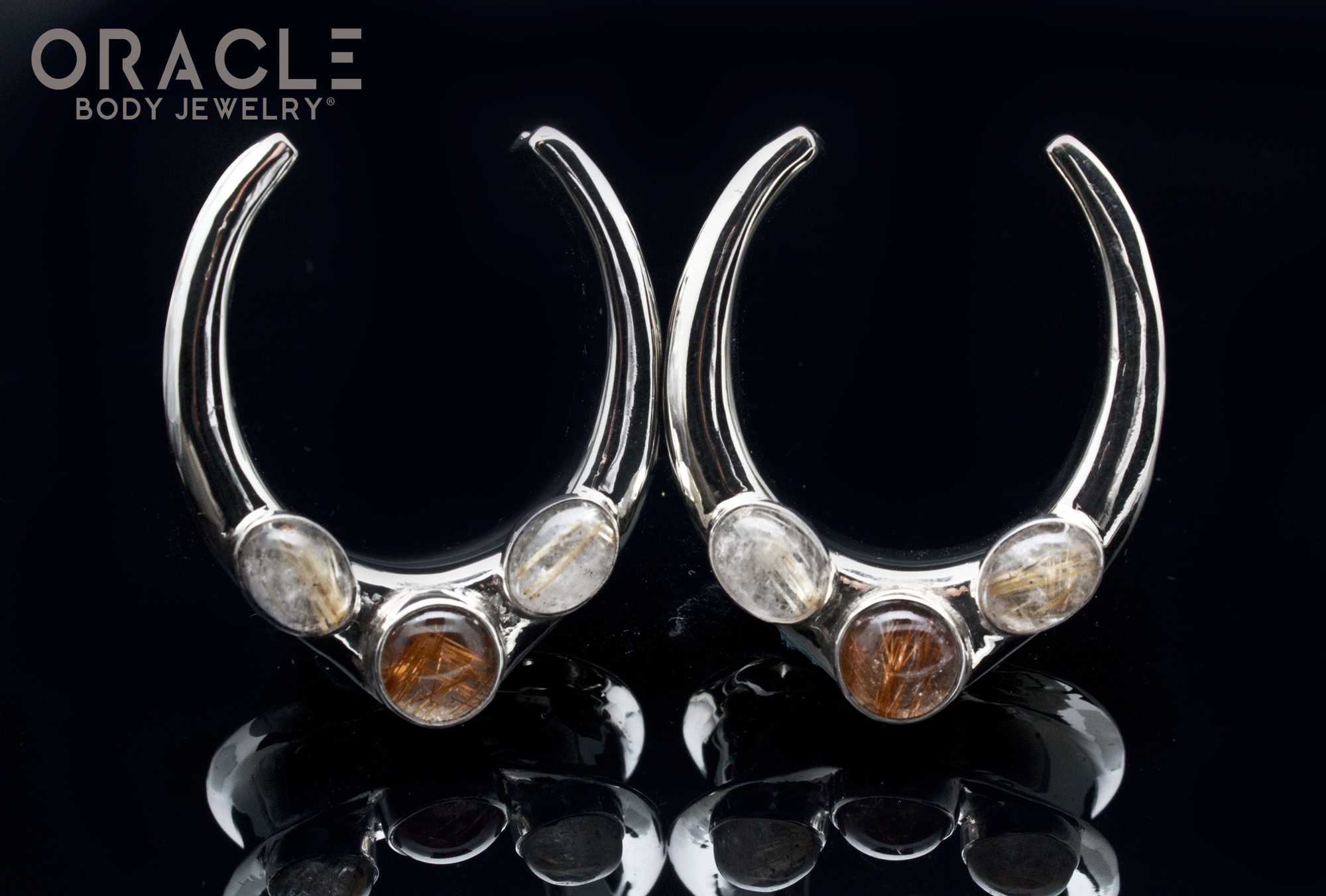 1-1/4" (32mm) White Brass Saddles with Rutilated Quartz