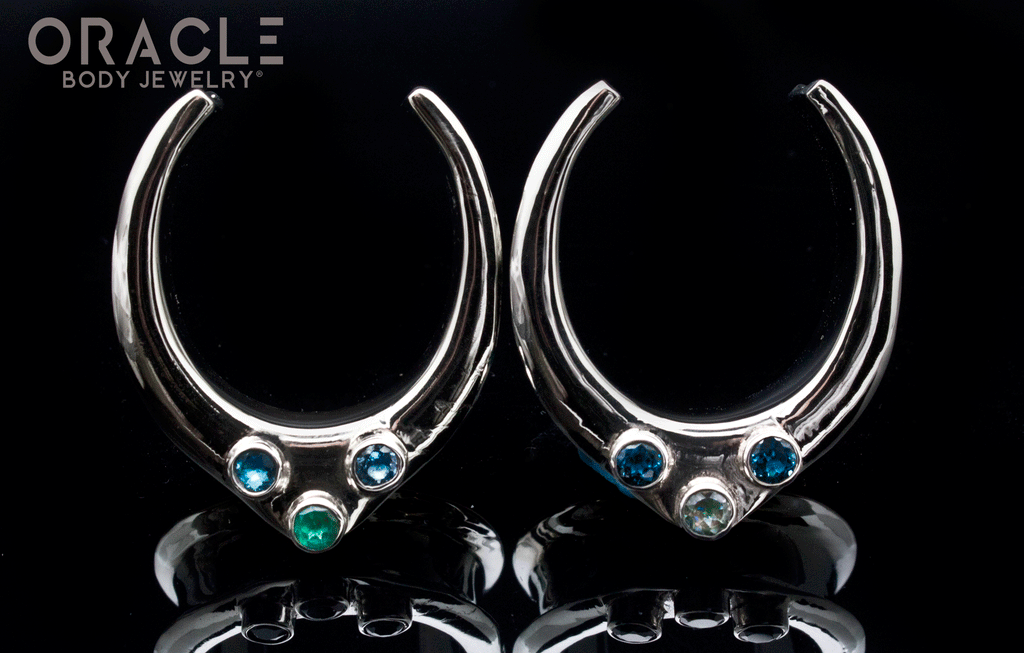 1-1/4" (32mm) White Brass Saddles with Tourmalines and London Blue Topaz