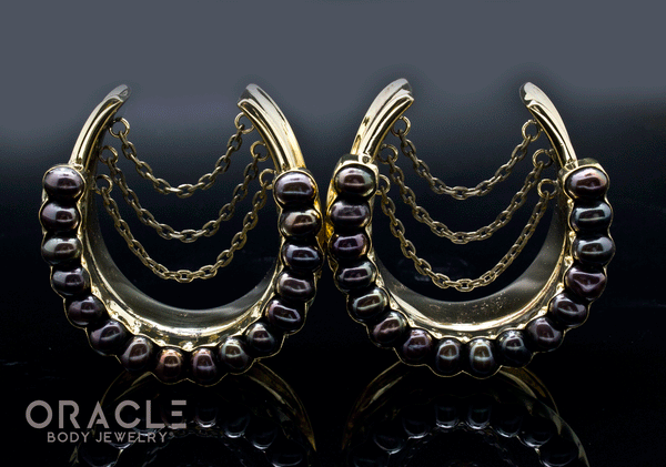 1-1/2" (38mm) Brass Saddles with Chains and Channel Set Black Pearls