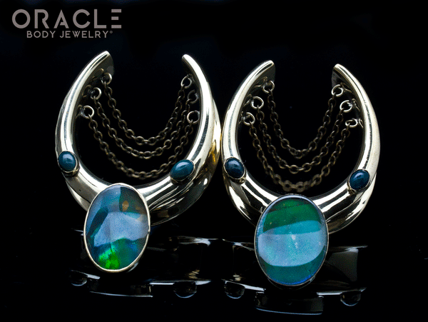 1-1/2" (38mm) Brass Saddles with Chains and Ammolites and Black Opals