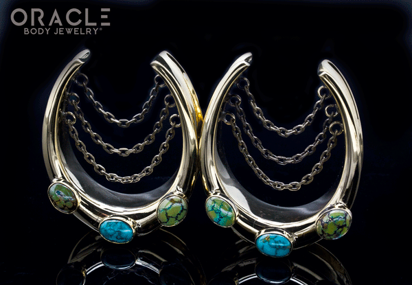 1-1/2" (38mm) Brass Saddles with Chains and Natural Turquoise