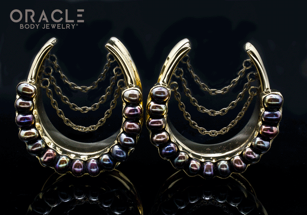 1-1/2" (38mm) Brass Saddles with Channel Set Black Pearls