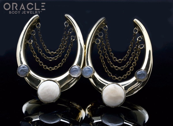 1-1/2" (38mm) Brass Saddles with Fossil Mammoth Ivory and Labradorite