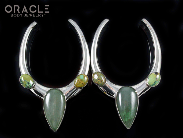 1-1/2" (38mm) White Brass Saddles with Nephrite Jade and Natural Turquoise