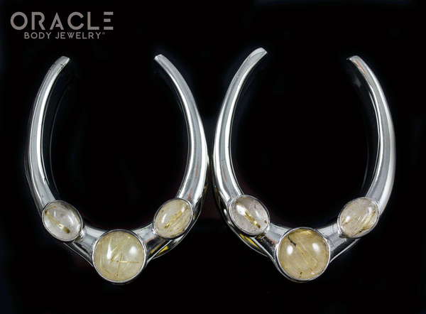 1-1/2" (38mm) White Brass Saddles with Rutilated Quartz