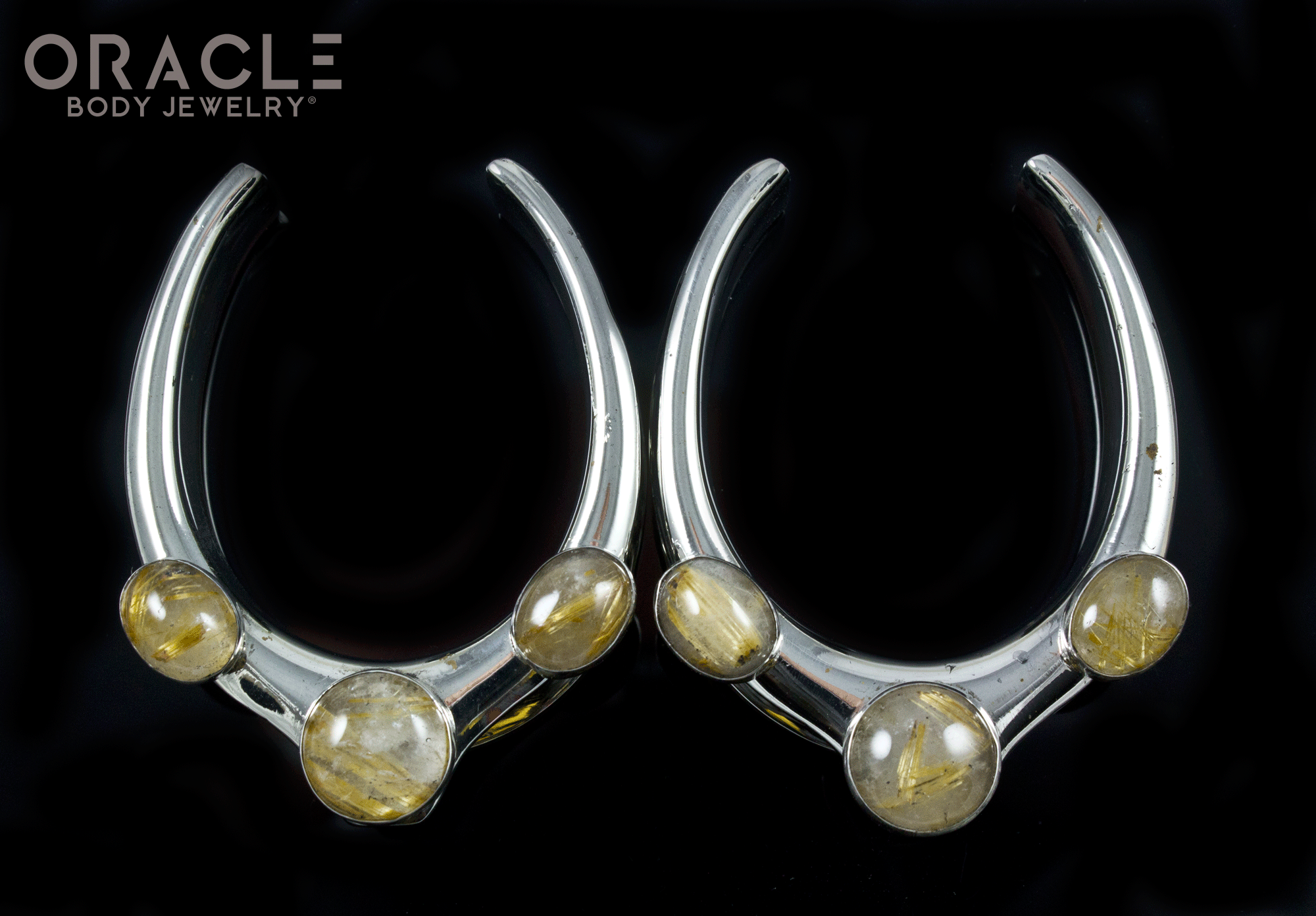 1-1/2" (38mm) White Brass Saddles with Rutilated Quartz