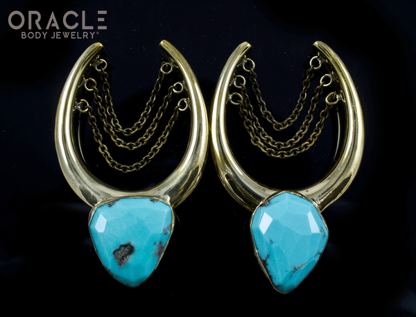 1-1/2" (38mm) Brass Saddles with Chains and Faceted Natural Turquoise