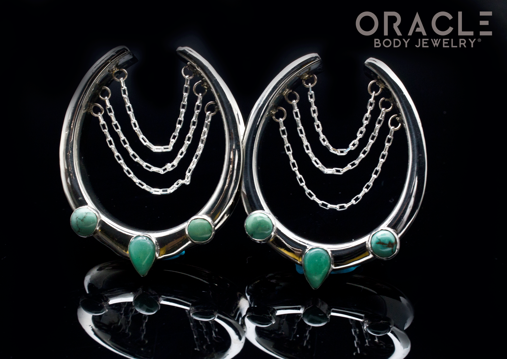 1-5/8" White Brass Saddles with Chains and Chrysoprase and Natural Turquoise