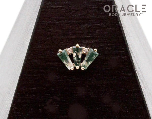 14k Yellow Gold Triple Crown Moss Agate and CZ Threadless End
